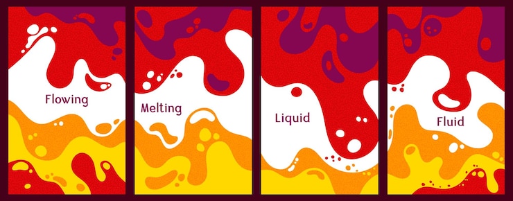 Vettore melting vibrant waves pattern summer front pages bubble splashes and streams vector pack box covers