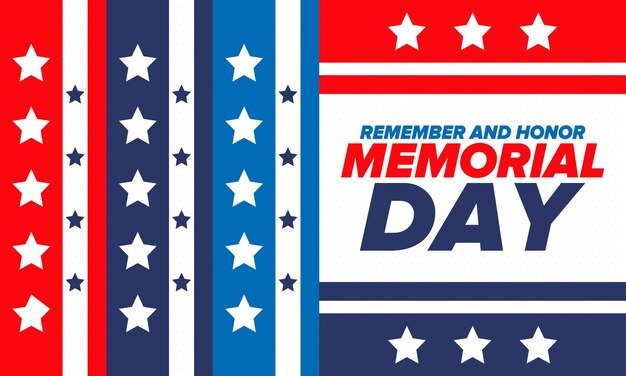 Memorial Day negli Stati Uniti Ricorda e onora le vacanze Poster del vettore delle forze armate degli Stati Uniti