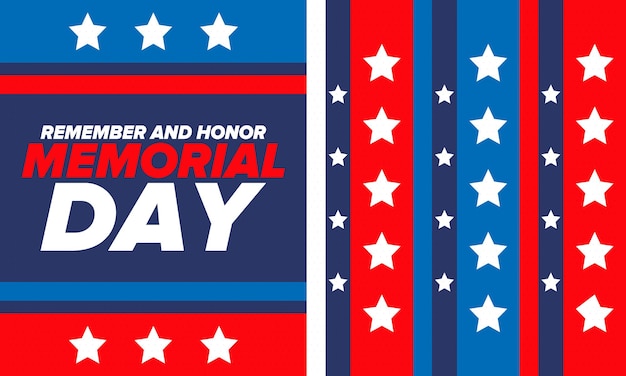Memorial Day negli Stati Uniti Ricorda e onora le vacanze Poster del vettore delle forze armate degli Stati Uniti