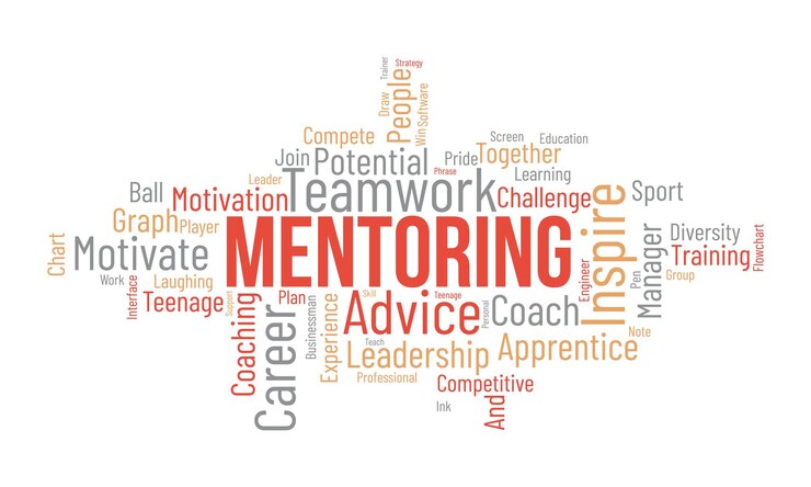Vettore mentoring world cloud background consapevolezza della salute mentale concetto di design dell'illustrazione vettoriale