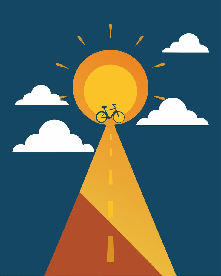 Vettore mentre le nuvole si separavano e il sole emergeva la pista ciclabile precedentemente scura all'improvviso brillava con il
