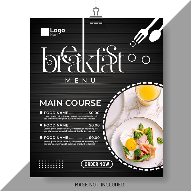 Vettore menu colazione con fondo in legno nero