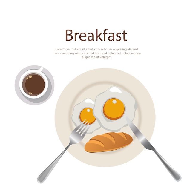 menu colazione tuorlo d'uovo con pane e caffè sul piatto