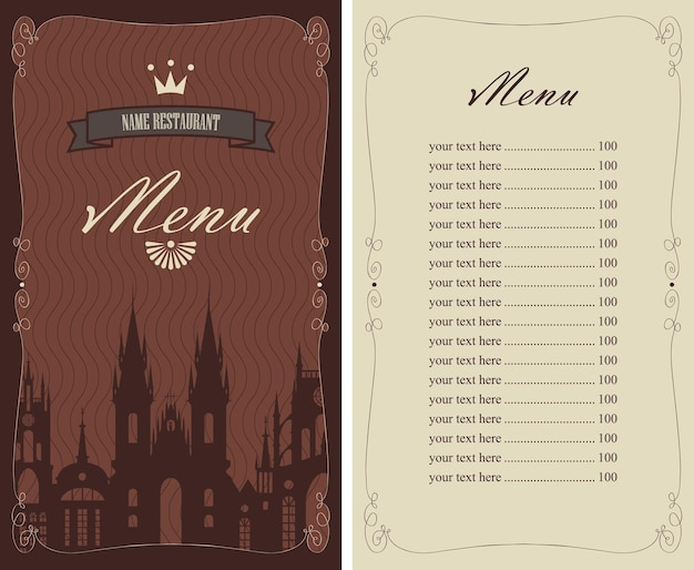 menu con immagini della città vecchia e della corona