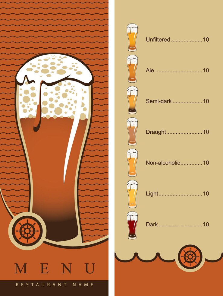 Vettore menu con un bicchiere di birra