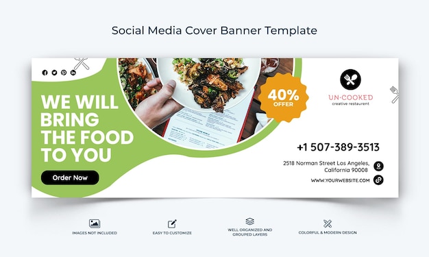 Menu del cibo del ristorante social media facebook cover banner template premium vector