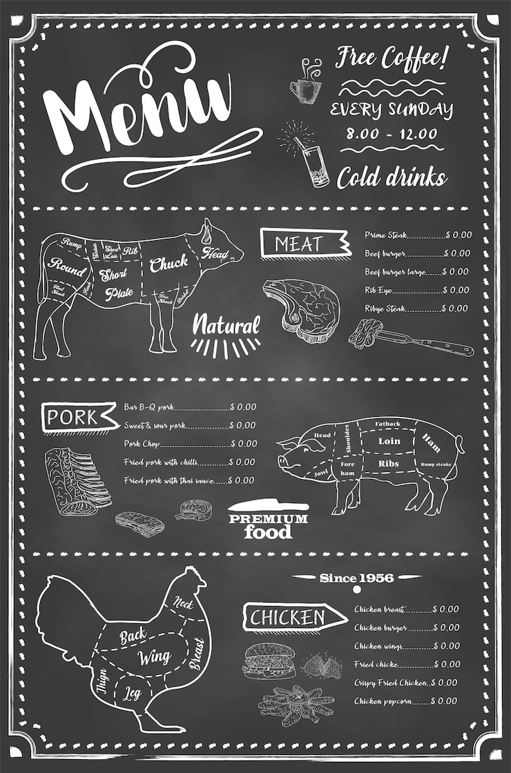 Vettore menu del ristorante a tavola vettoriale