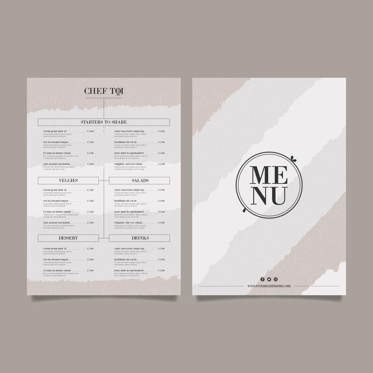 Vettore menu del ristorante argento cibo sano