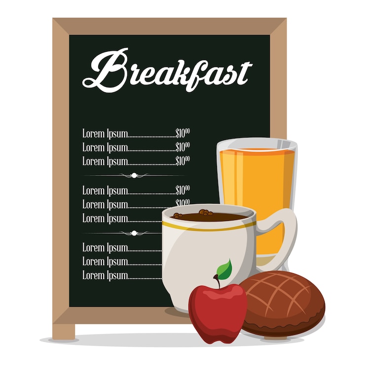 Vettore menu del ristorante colazione pasto sano
