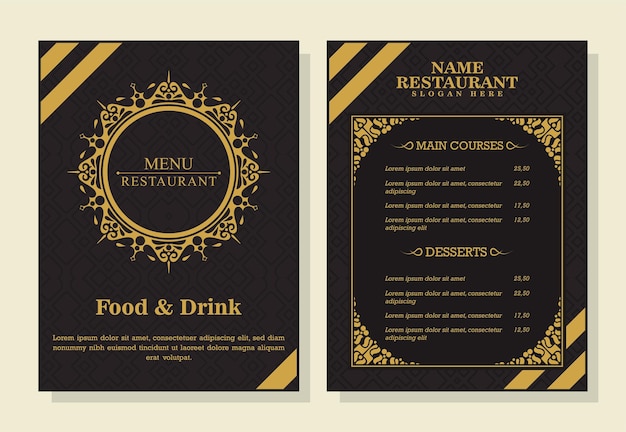 menu del ristorante con elegante stile ornamentale