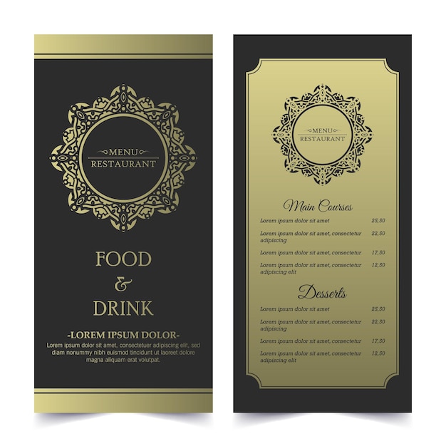 Menu del ristorante di lusso con ornamento del logo