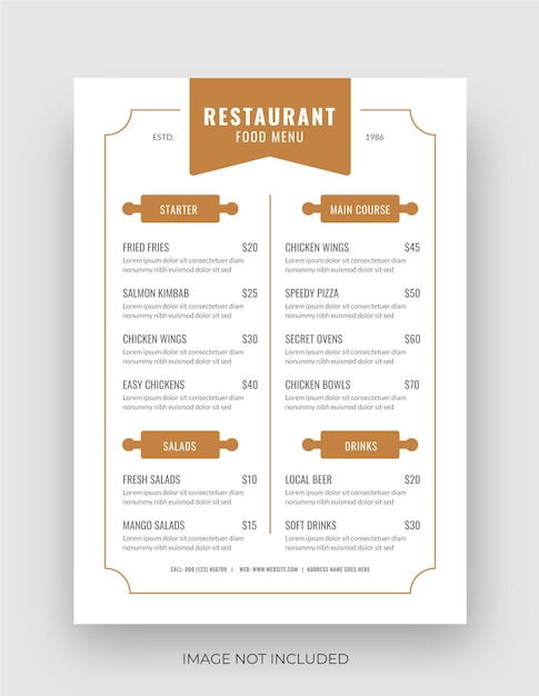 Menu del ristorante modello A4 fast food flyer design semplice menù minimale
