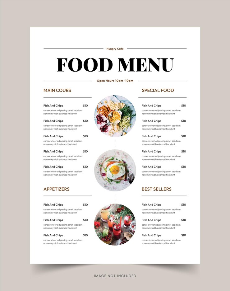 Menu del ristorante modello A4 fast food flyer design semplice menù minimale