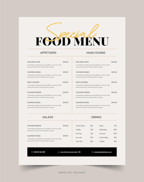 Menu del ristorante modello A4 fast food flyer design semplice menù minimale