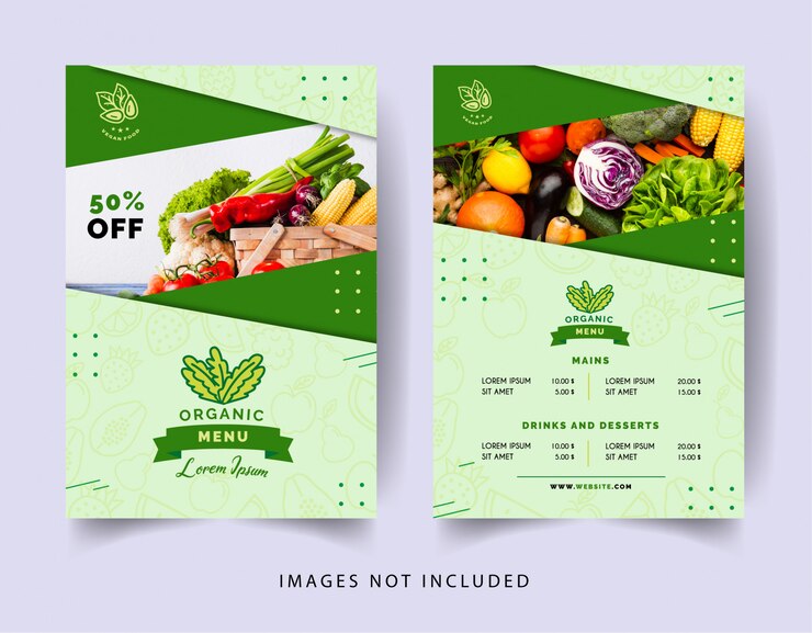 Menu del ristorante vegetariano in stile minimalista.