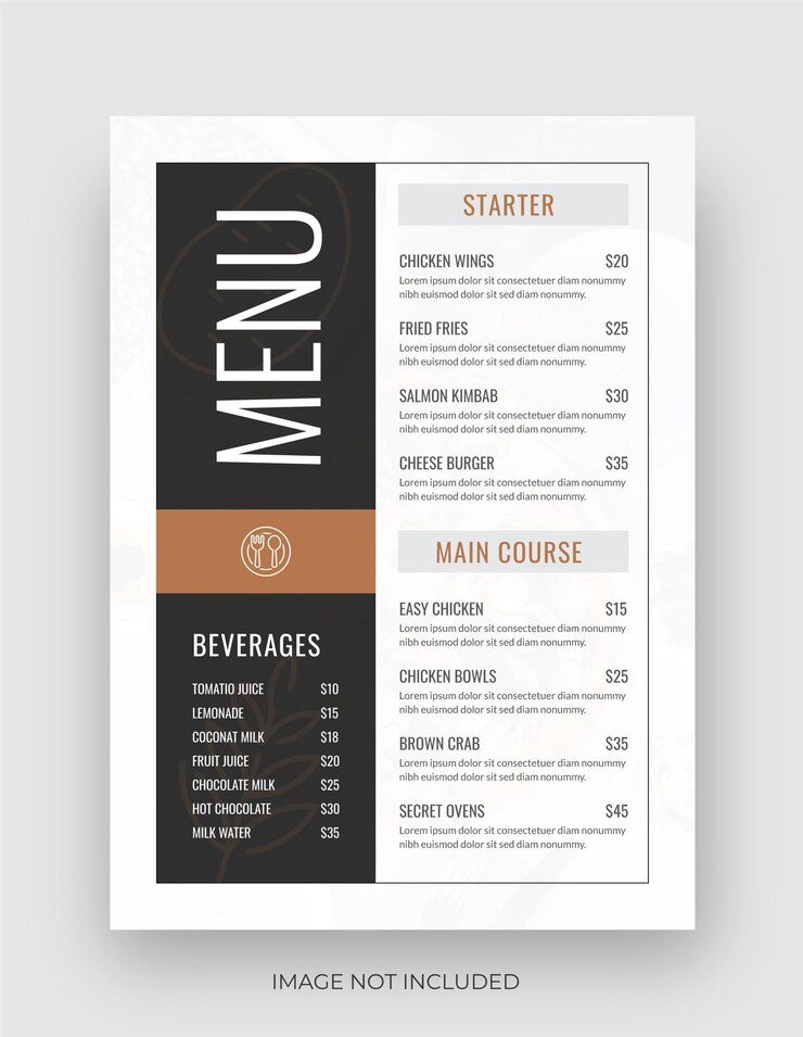 Menu del ristorante Volantino del menu del cibo Modello di menu del ristorante di classe Design moderno di volantini per fast food