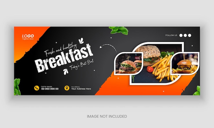 Vettore menu delizioso per la colazione in ristorante o modello di banner per i social media di facebook