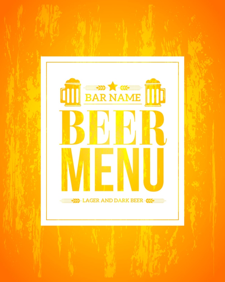 Vettore menu della birra su uno sfondo giallo in stile retrò grunge