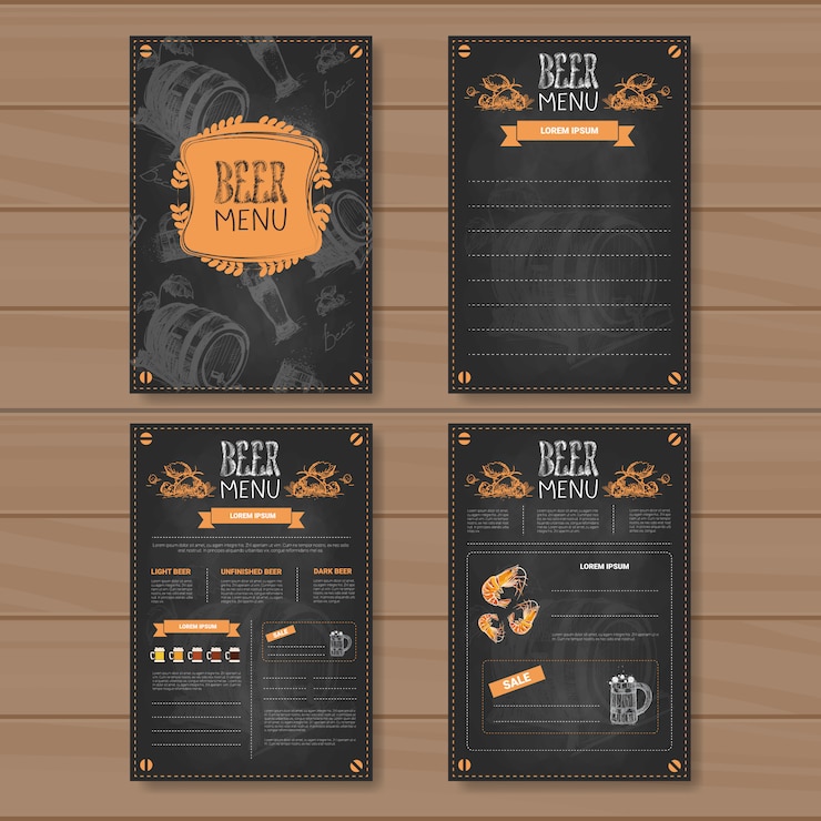 Vettore menu di birra scenografia per ristorante cafe pub col gesso