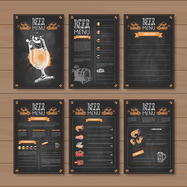 Vettore menu di birra scenografia per ristorante cafe pub col gesso