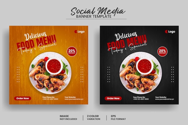 Menu di cibo delizioso modello di banner post sui social media e banner di promozione Instagram