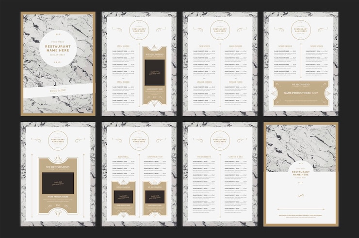 Vettore menu di cibo di classe modello di 7 pagine