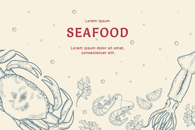 Menu di frutti di mare modello di menu per ristorante caffè di frutta di mare stile retro illustrazione vettoriale