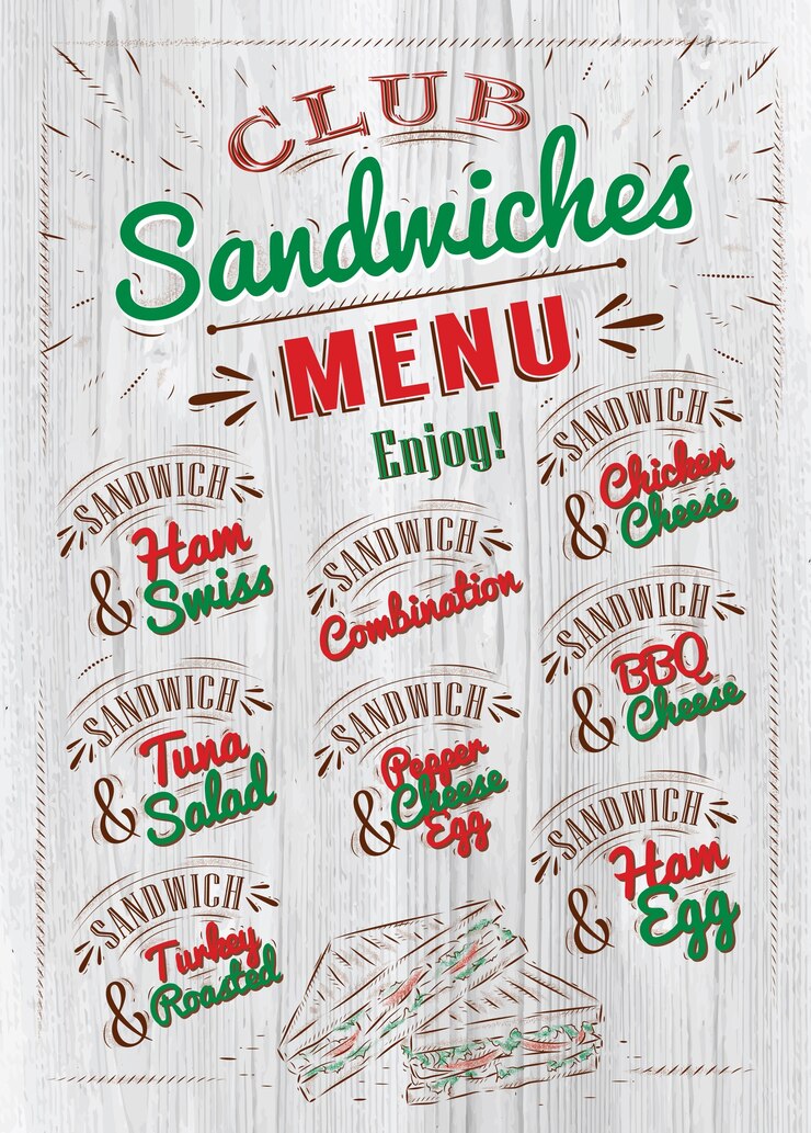 Vettore menu di panini in legno