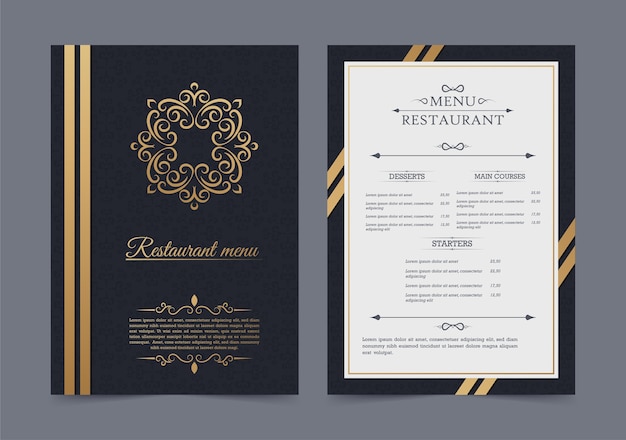 Menu di ristorante di lusso con ornamento di logo
