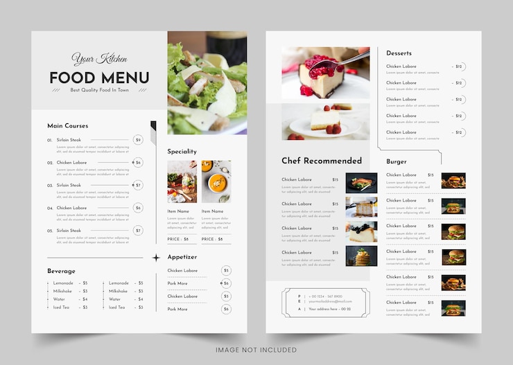 Vettore menu di ristorante menu di cibo flyer modello di menu di ristorante di classe design di flyer di fast food
