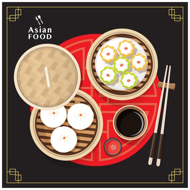 Menu dim sum imposta illustrazione cibo asiatico
