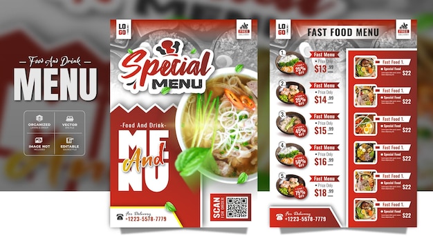 Menu fast food e volantino del menu speciale