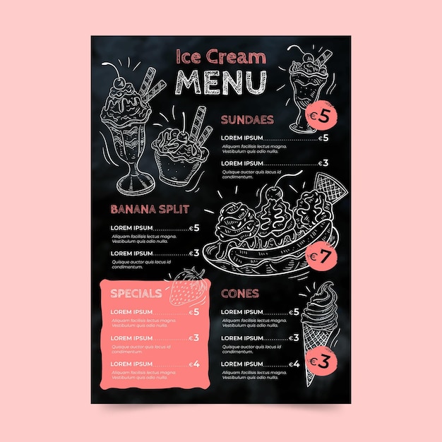 Menu lavagna gelato disegnato a mano