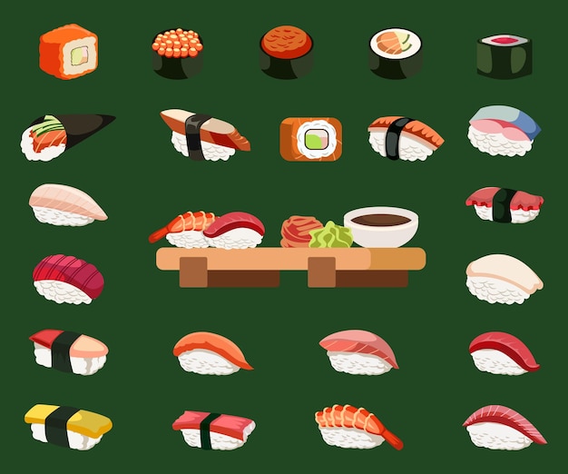 Menu mix di sushi cibo giapponese