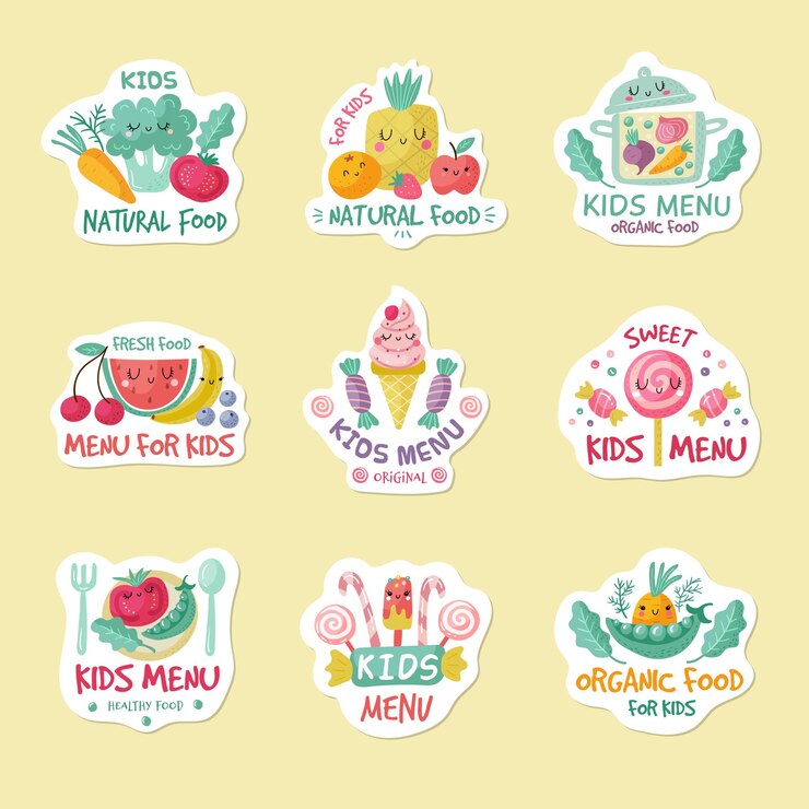 Menu per bambini Insigni con posto per testo ristorante menù per bambini recenti collezioni di logo vettoriali