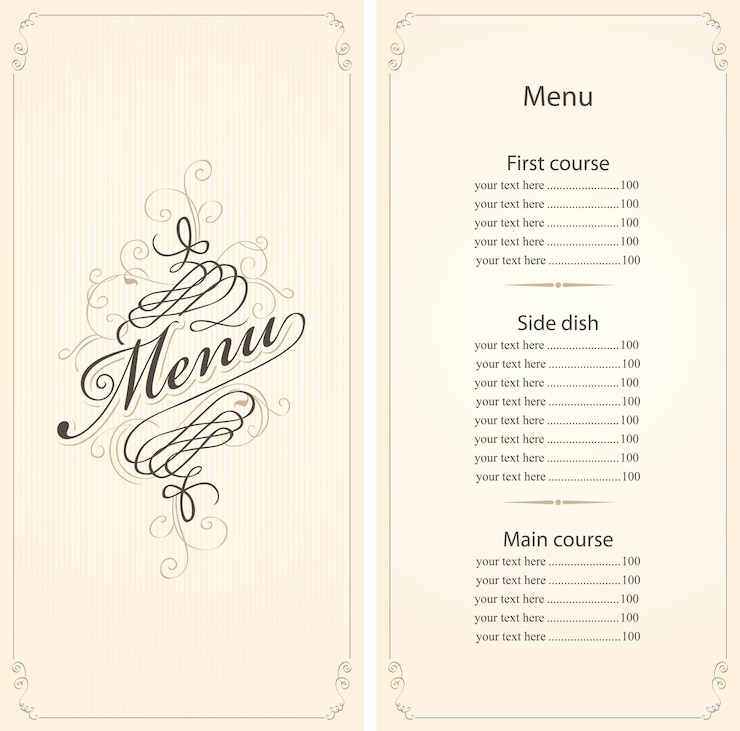 Vettore menù per ristorante