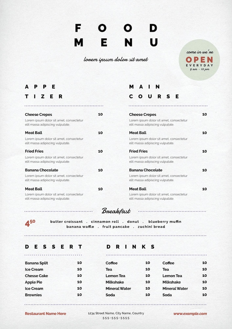 Vettore menu semplice del cibo dell'amplificatore pulito