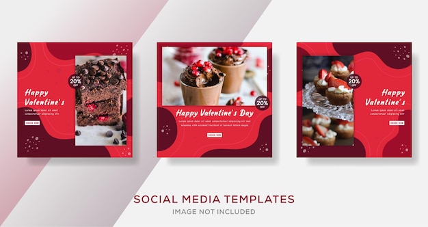 Menu torta per San Valentino, modello di post Instagram, dimensione quadrata