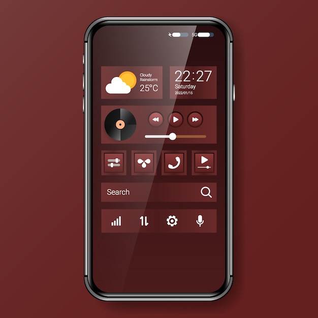 Menu widget rosso interfaccia utente design realistico dello smartphone