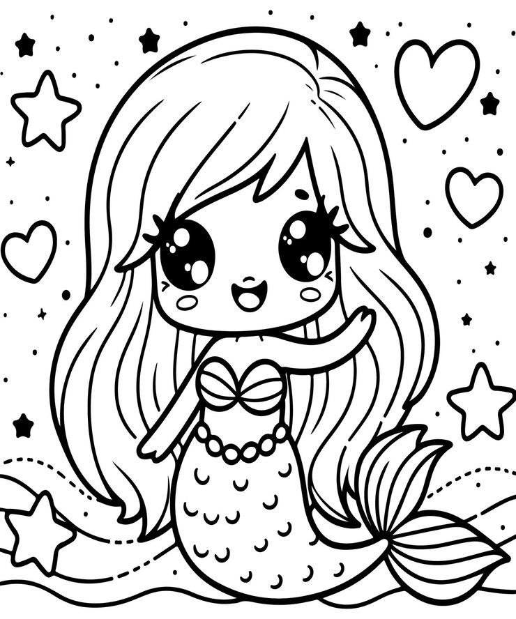 Mermaid linea vettoriale illustrazione pagina da colorare ai generato