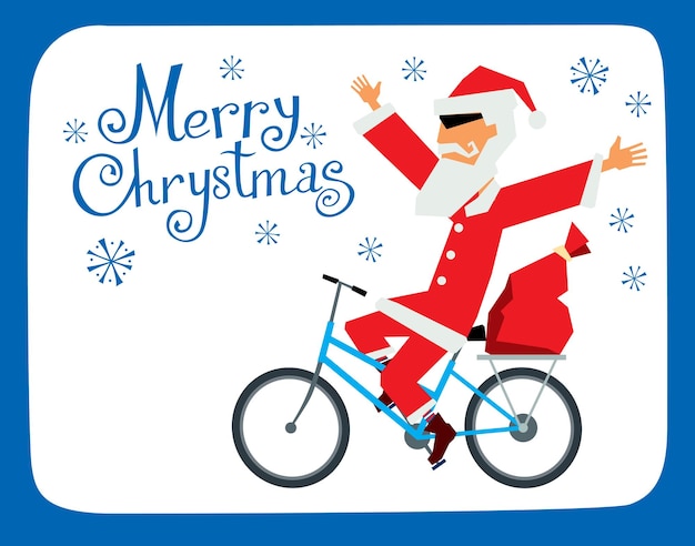 Merry Christmas card Babbo Natale sta andando in bicicletta