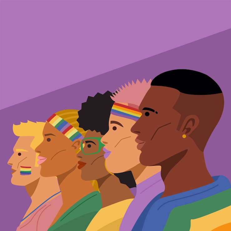 Vettore mese dell'orgoglio. ritratto di giovani lgbtq. illustrazione vettoriale