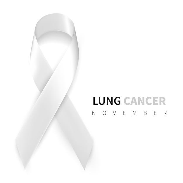 Mese della consapevolezza del cancro ai polmoni. Simbolo di nastro bianco realistico.
