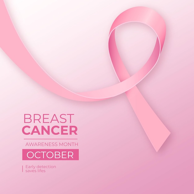 Mese di consapevolezza del cancro al seno con nastro rosa realistico