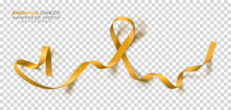 Vettore mese di consapevolezza del cancro dell'infanzia nastro color oro isolato su sfondo trasparente