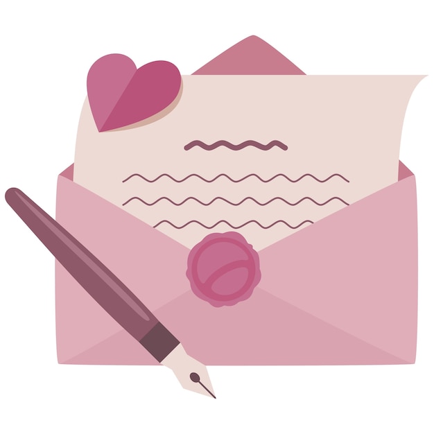 messaggio d'amore di San Valentino posta con penna decorazione rosa illustrazione artistica vettoriale con cuori su di esso