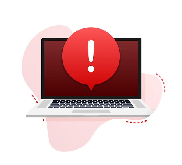Messaggio di avviso notifica laptop Errore di pericolo avvisi problema virus laptop