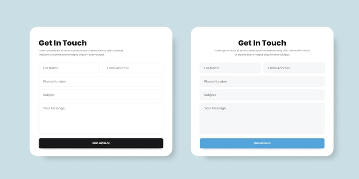 Vettore messaggio minimalista o modulo di contatto popup con due variazioni
