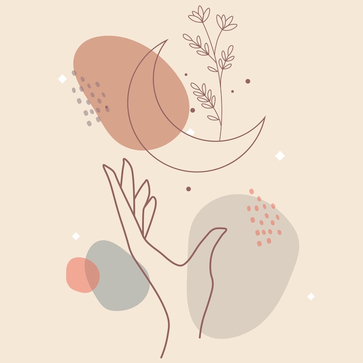 Vettore metà del secolo moderno alla moda arte di una linea disegnata a mano con illustrazione mistica boho