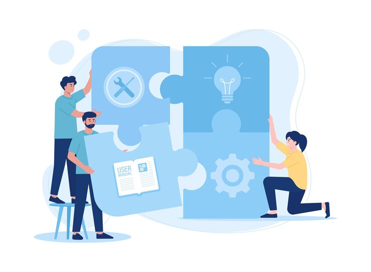 mettere insieme un puzzle lavoro di squadra concetto di partnership illustrazione piatta